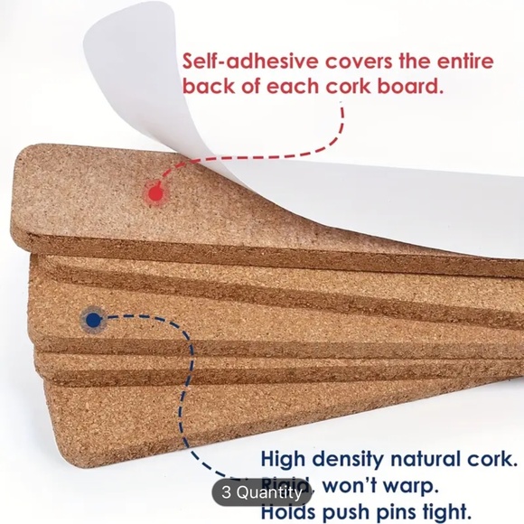Self-Adhesive Cork Board Strips X 3 BRAND NEW - Picture 2 of 5